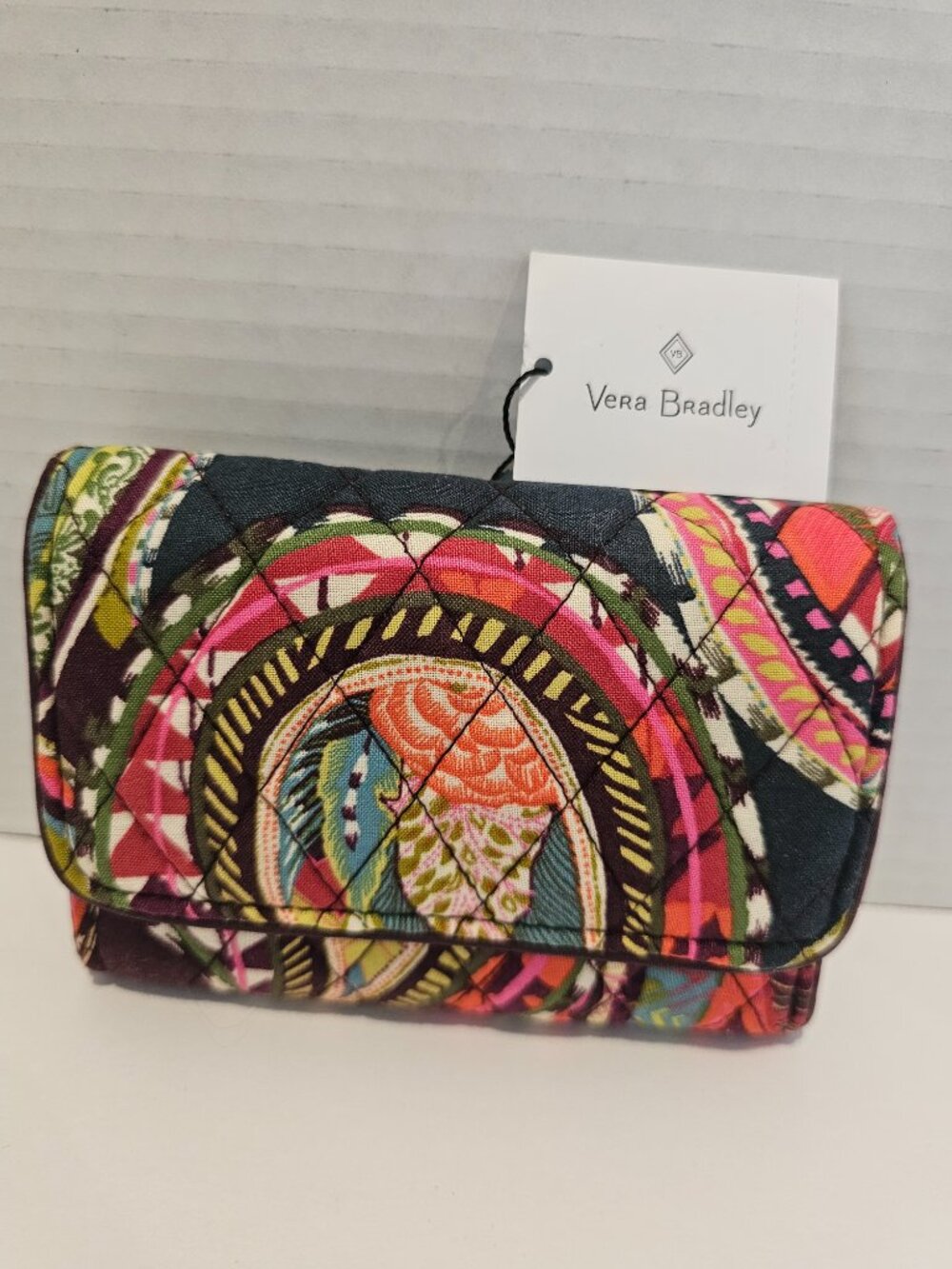 NWT RFID Riley Compact Wallet Heirloom Paisley Flowers Brown Green Pink Orange - Picture 5 of 12